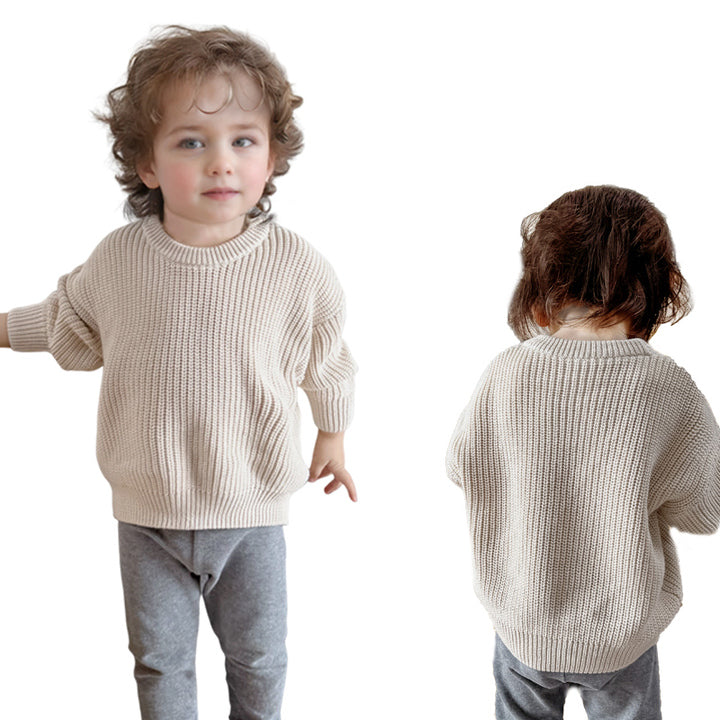 Wholesale 100% Organic Cotton Baby Pullovers Knitwear Winter Toddler Kids Clothes Plain Knitted Children Baby Sweaters