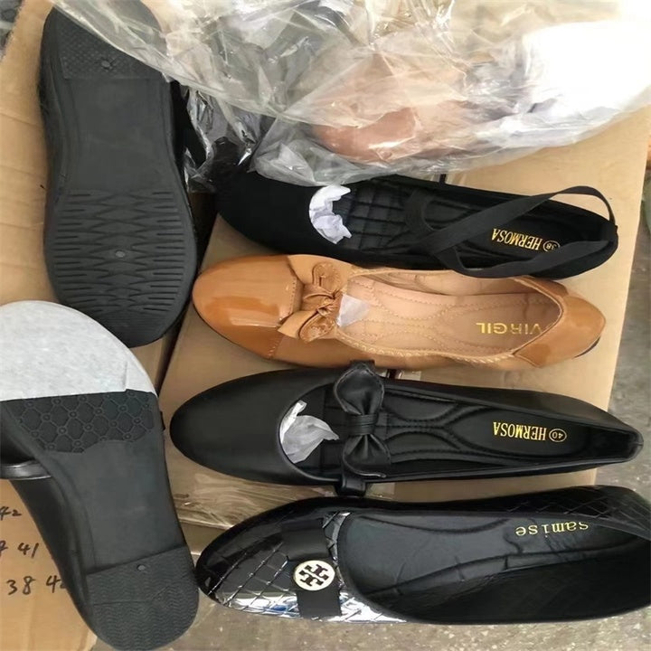 Women's Flat Shoes Bow Flat Soft Sole Pointed Single Shoes Women's Cheap Shoe Mix Design Wholesale
