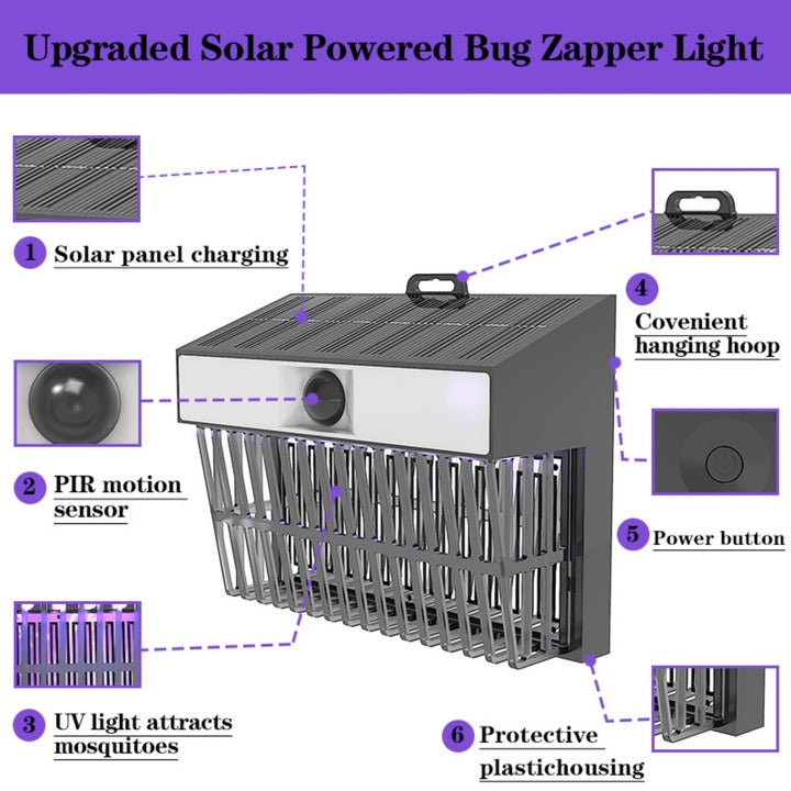 OTHC SJZ-085 Solar Light-Sensitive Fly & Mosquito Killer Indoor Outdoor Dual-Use Electric Shock Bug Zapper with IP33 Rating