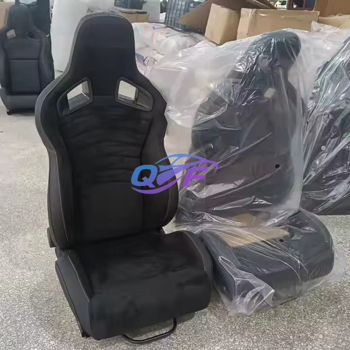 Universal Sportster CS Black Leather with Suede Matte Fiberglass Back Bucket Racing Seats for RECARO