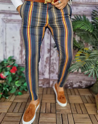 Custom Fashion Slim Fit Men Plaid Dress Pants  Casual Office Skinny Khaki Men Trousers