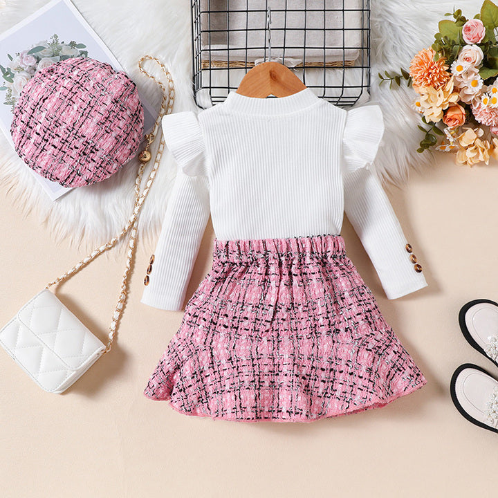 OEM ODM Autumn Winter Baby Infant Fashion Girl Clothing Long Sleeve Knit Sweater Woolen Skirt Hat 3Pcs Winter Clothes for Kids