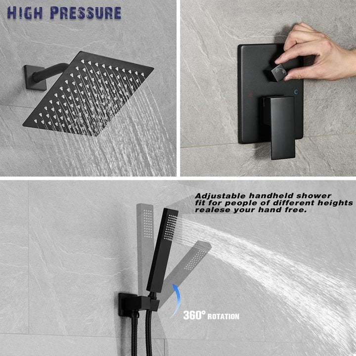 Wall Mounted Shower System, 8" High Pressure Rainfall & Handheld Shower Head Complete Faucet Set With Valve & Trim Kit Wholesale
