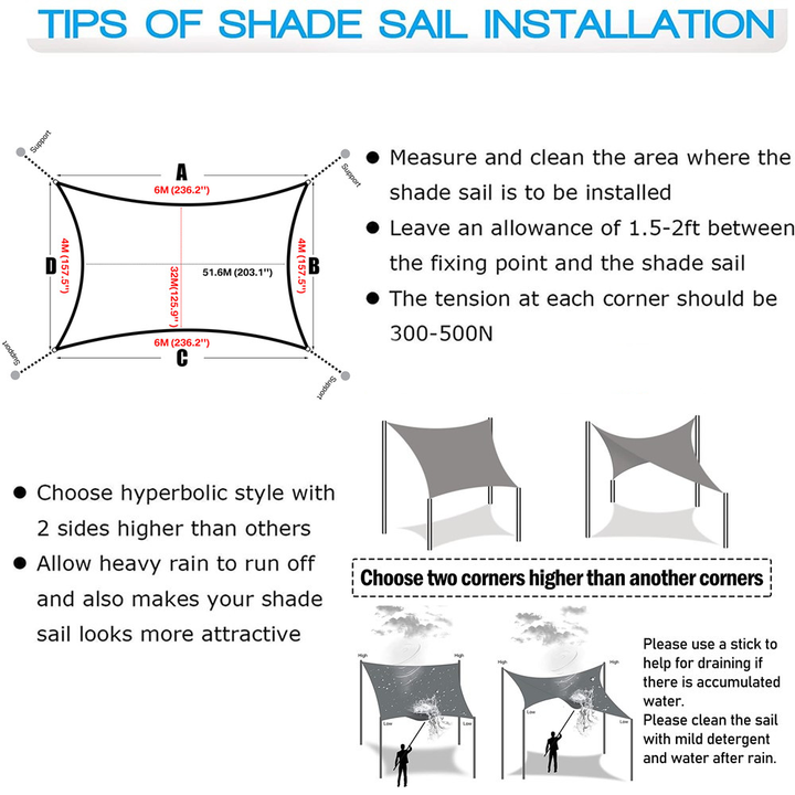 Waterproof Oxford Sun Shade Sail Canopy Rectangle UV Block Sun Shelter Outdoor Garden Patio Backyard Terrace Awning Privacy