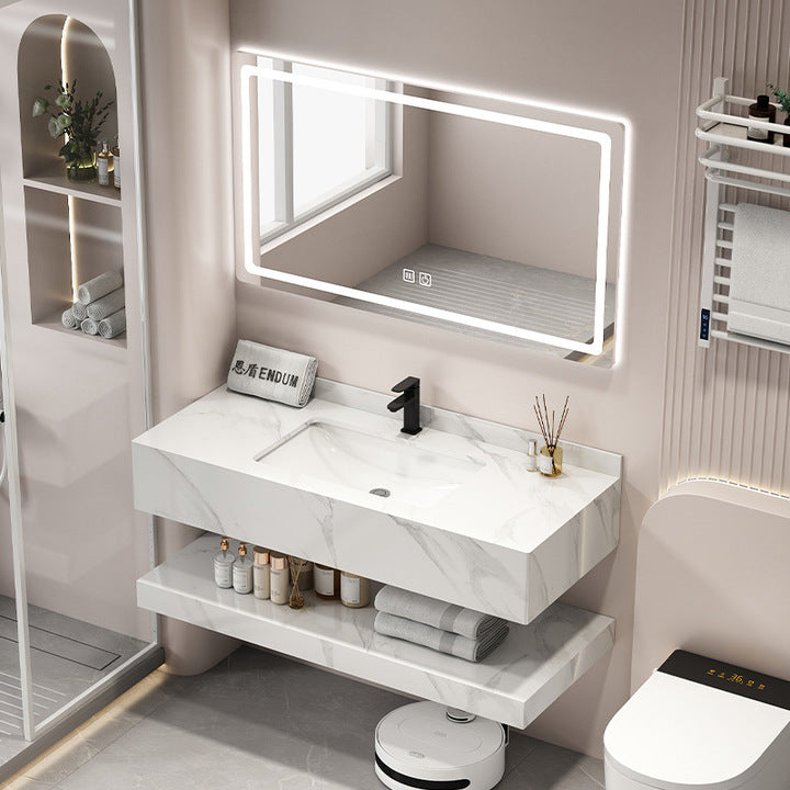 Hotel-Style Double-Layer Rock Plate Seamless Basin Wall-Mounted Face Wash Basin Integrated Ceramic Apartment Bathroom Bathrooms