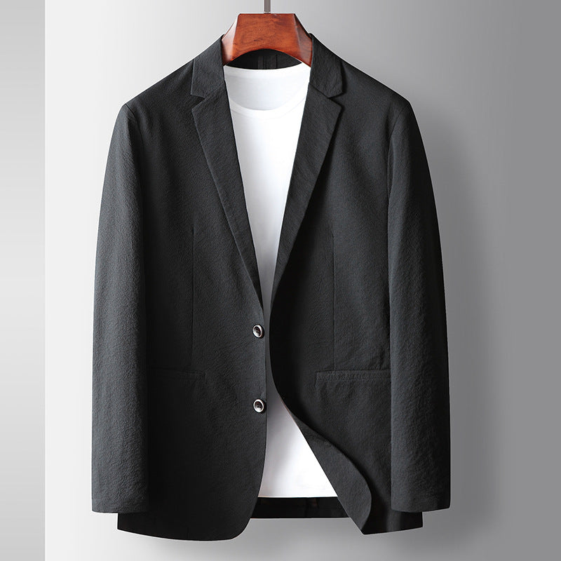Solid color business non-ironing thin coat Men's casual suit with pockets Spring/summer pleated elastic suit jacket