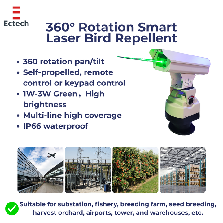 Automated Laser Bird Repellent 1W-3W Green Laser Fly Zapper Commercial Use IP65 Waterproof Eco-Friendly Outdoor Bug Zapper