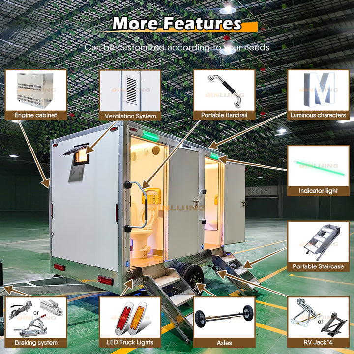 JINLIJING Factory Custom White Portable Restroom Toilets Luxury Double Mobile Toilet Trailer for Sale