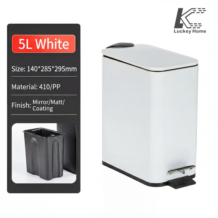 5L 10L Rectangular Trash Can for Bathroom Toilet Narrow Slim Bin with Plastic Inner Bucket