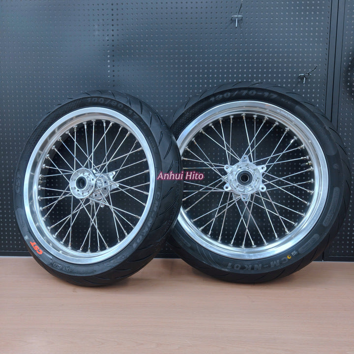 ultra bee supermoto wheels tire set tyres Parts Silver wheel rims 100/80-17 130/70-17 street supemotos wheel Chrome-plated