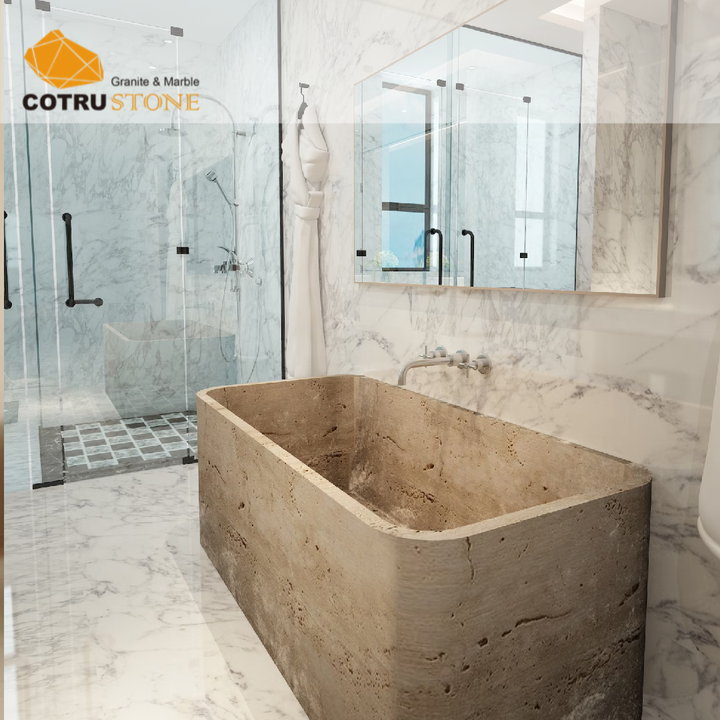 Cotrustone Customized Modern square Shape Stone Bathtub Travertine Bathtub Natural Stone Tub