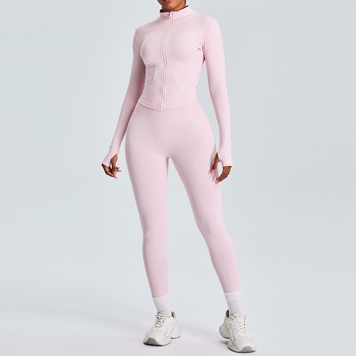 Custom Women Sportswear Gym Wear Yoga Outfit Set Fitness Jacket High Waist Sports Leggings 2 Pcs Woman Set Gym Fitness Set