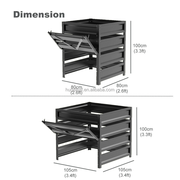 Outdoor Garden Large Durable Plastic Coated Square Metal Rust-Proof Compost Bin for Kitchen Waste and Fallen Leaves