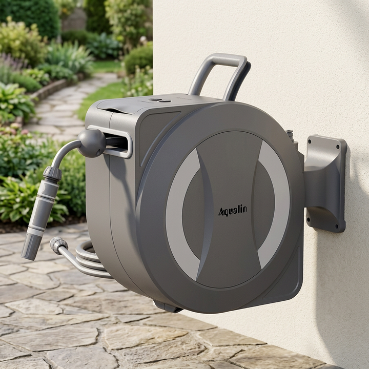 Portable Adjustable Flexible Wall Mount Retractable Hose Reel 30m Auto Rewind PVC Garden Hose 1 Inch Fitting 150 psi Max