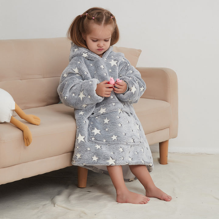 Customized Children Sweatshirt Wearable Luminous Oversized Sweater Sleeves Warm Sherpa Soft Flannel Hoodie Blankets for Kids