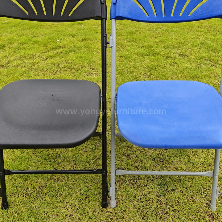 Wholesale Hot Sale Cheap Modern Comfortable Durable School Event Party Garden Metal Hook Fan Back Steel Plastic Folding Chair