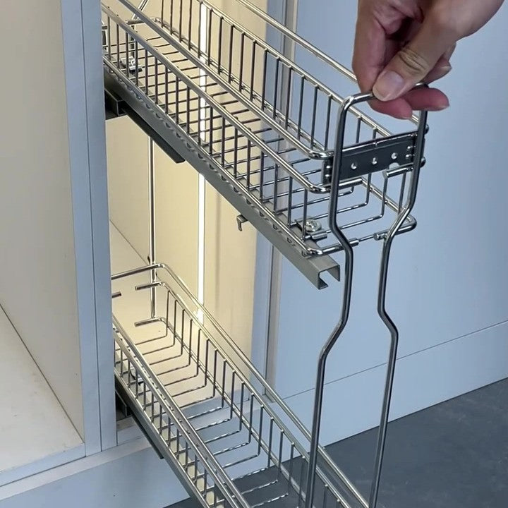 Kitchen Cabinet Drawer Side Pull Basket Base Cabinet Double Layer Pull Basket Storage Buffer Damping Slide Rail Seasoning Basket