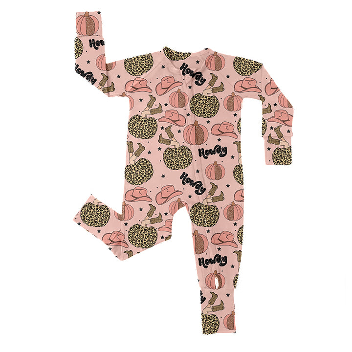 Wholesale Baby Clothing Halloween Fall Children Custom Printed Bamboo Pajamas Baby Long Zippy Romper