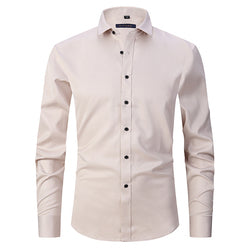 Official Solid Beautiful White Spandex Longsleeve Elastic Slim Formal Social Office Uniform Wear Business Dress Shirts For Mens