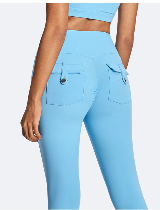Custom Sportswear Eco-Friendly High Waist Yoga Pants Tummy Control Hip-lift Breathable Quick Dry Four-Way Stretch Solid Pocket