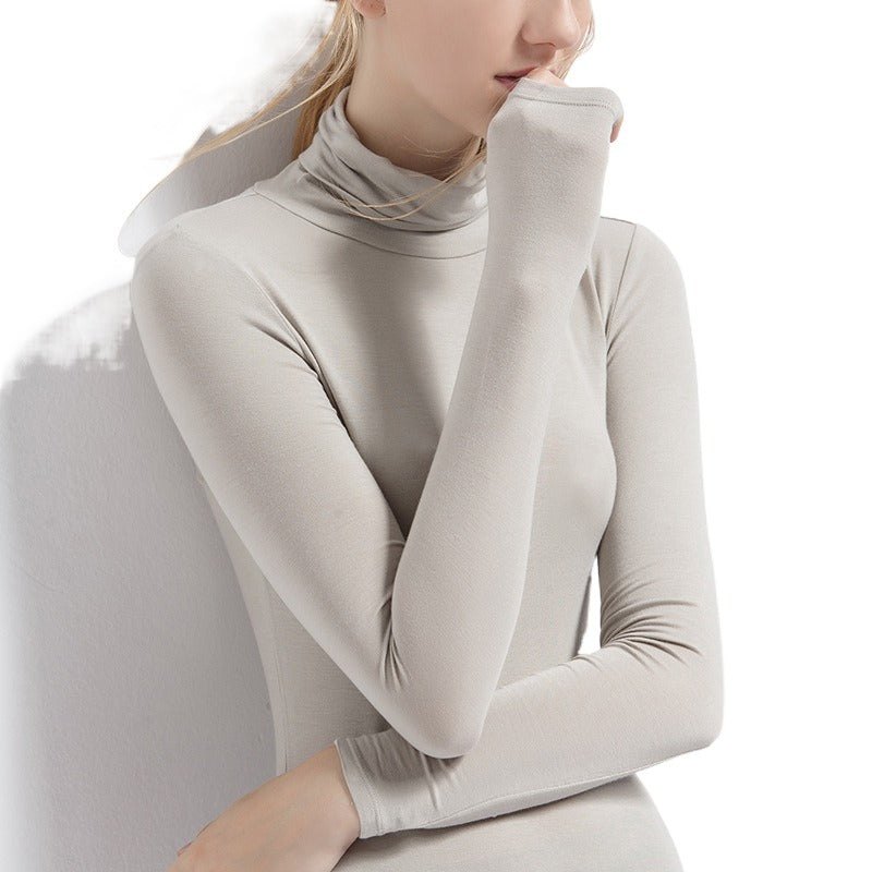 European plus size women's autumn style long sleeve T-shirt versatile solid color top turtleneck modal cotton base shirt