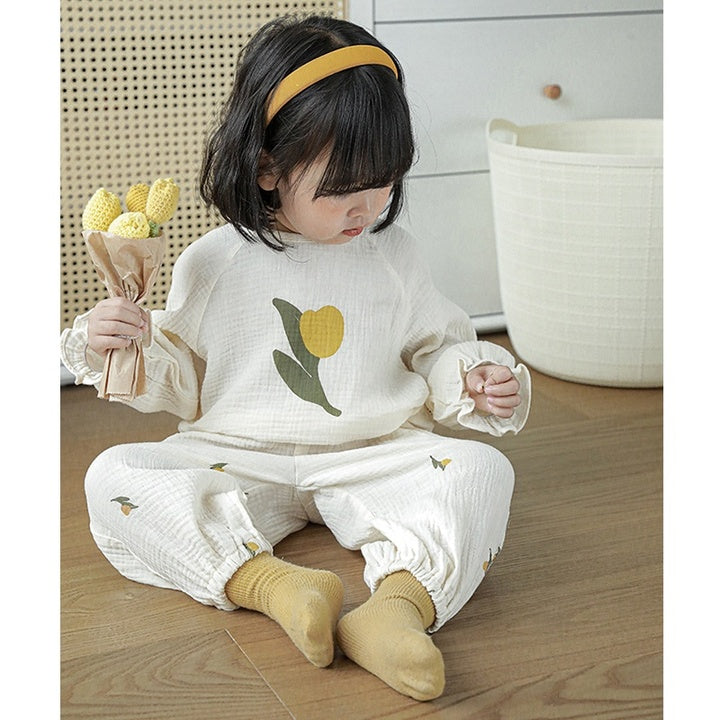YOEHYAUL Wholesale Fall Kids Clothing 100% Cotton Baby Girls Clothes Homewear 2 Piece Outdoor Girls Clothing Sets