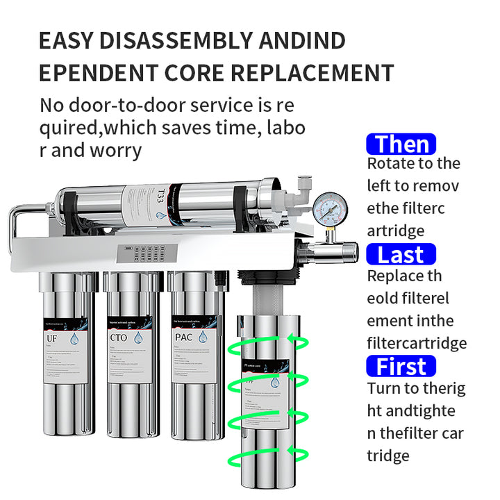 Manual Ultrafiltration Under-Sink Water Purifier 5 Stages Stainless Steel UF Household System with Self-Cleaning