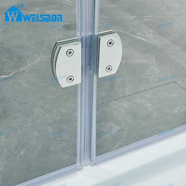 Weisdon Square Aluminum Stainless Steel Pivot Shower Door Frameless Tempered Glass Shower Room