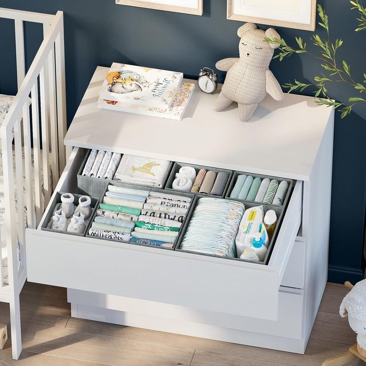 3 Pack Drawer Organizer Grey Storage Bins for Closet Baby Clothes Baby Underwear Bra Cabinet Organizers Sock Storage Box