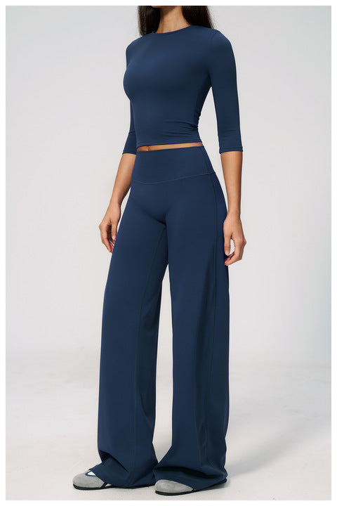 High-End Yoga Outfit Set Women High-Waisted Relaxed Fit Turned-Over Sweat-Wicking 2-Piece Spandex/Nylon Workout