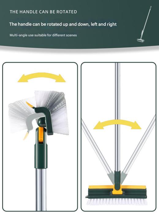 3-in-1 Long-Handled Floor Brush Versatile Cleaning With Squeegee Bristle Brush and Scrubber for Tile Cleaning
