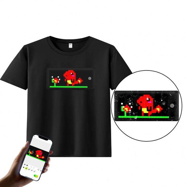 Fashionable Glowing T-Shirt with RGB Scrolling LED Sign USB Rechargeable Display LED T-Shirt Short Sleeves Cotton LED T Shirts