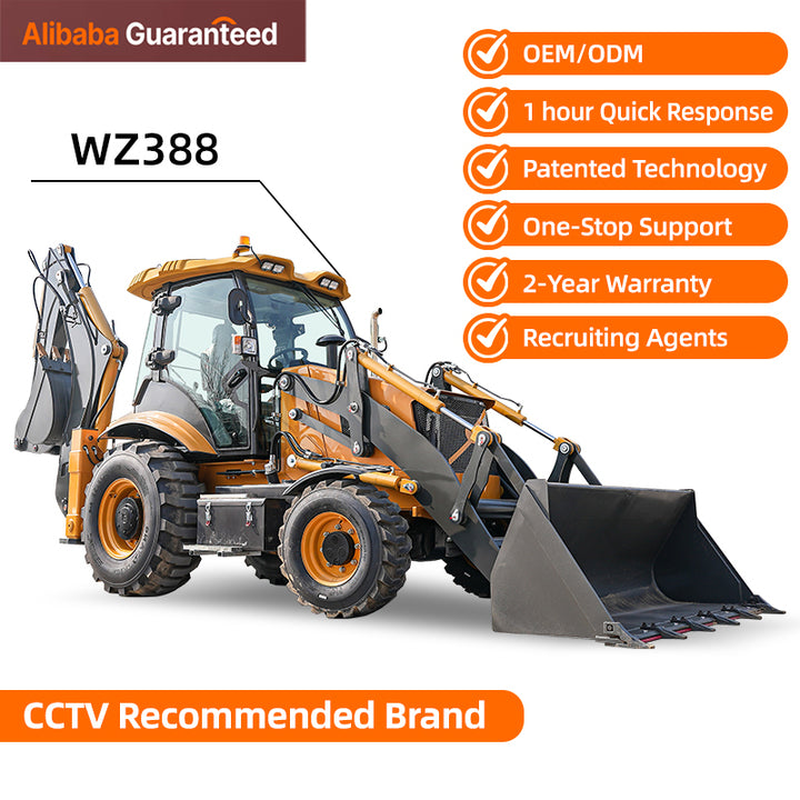 WZ388 CE EPA Engine backhoe loader mini backhoe 4x4 Wheel Loader tractor with loader and backhoe for Sale