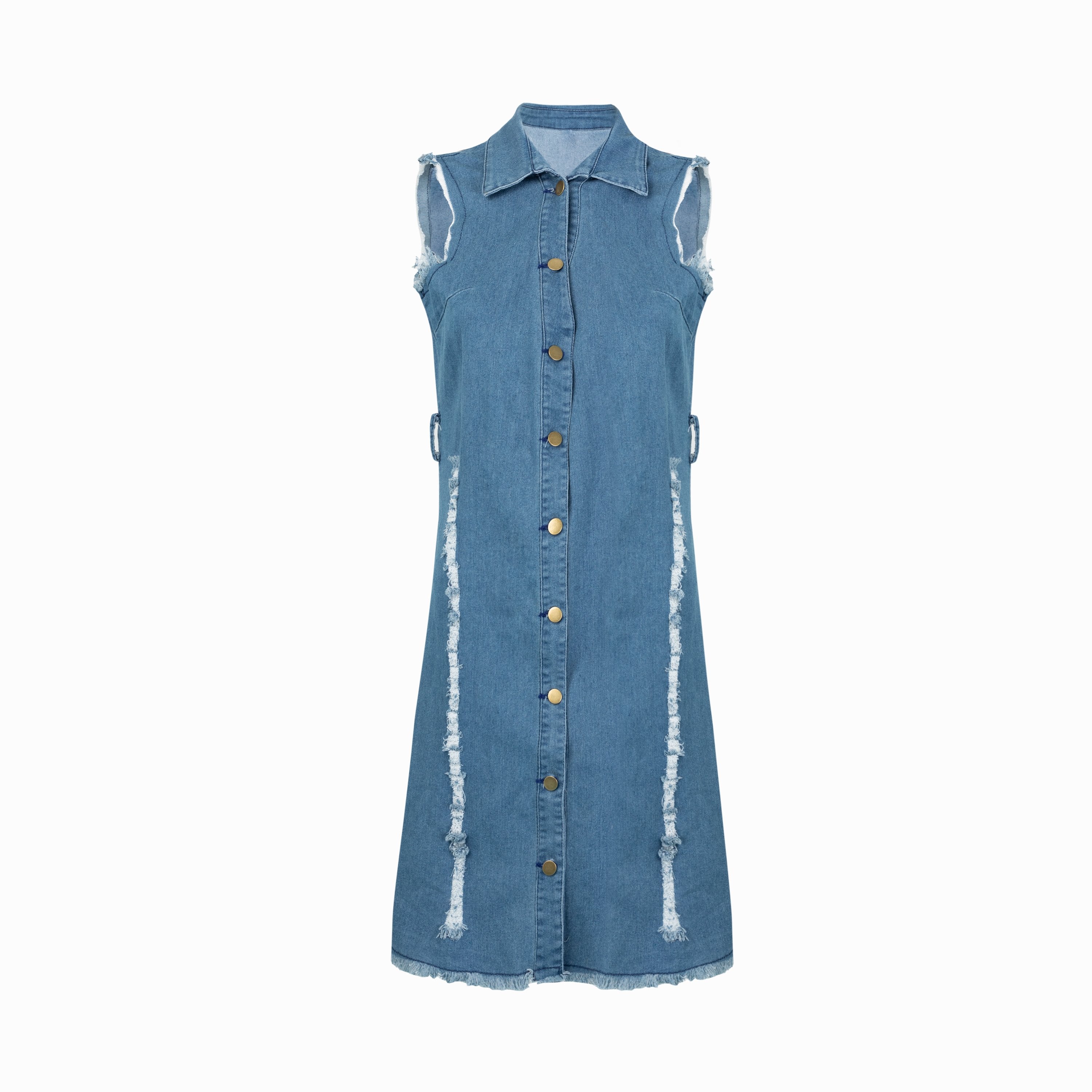 2020 summer women jeans sleeveless reverse collar washed and polished jeans dress