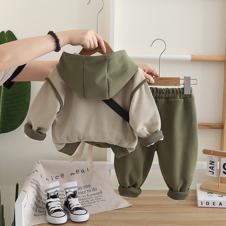 Male Baby Fall Suit 2024 New Baby Children's Spring and Autumn Handsome Clothes Striped Dinosaur Vest Three-piece Set