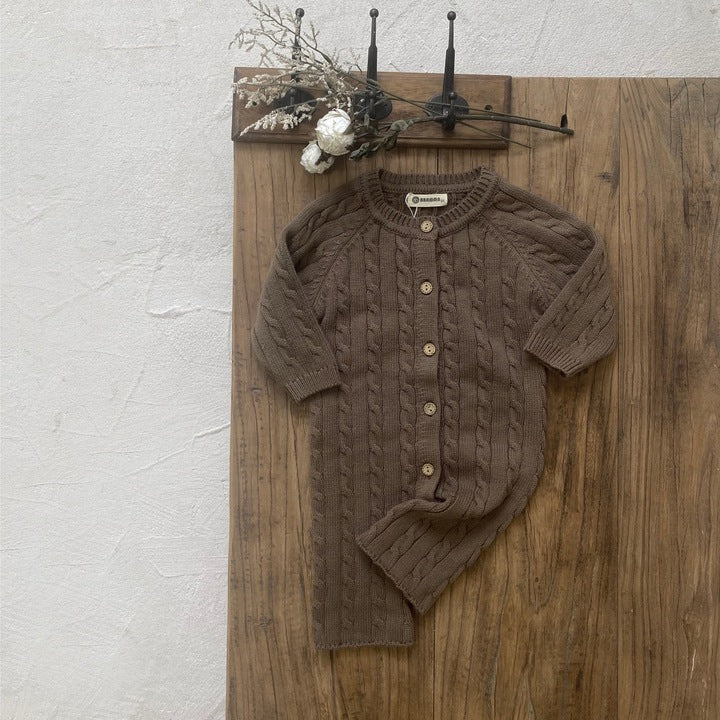 Hot Sale Autumn Spring Unisex Long Sleeve Kids Romper 100% Organic Cotton Rib Twisted Stitch Knit Baby Romper