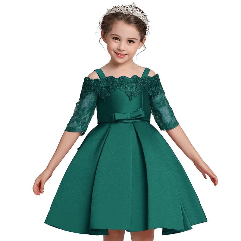 Hot Sale Kid Clothing Girl Princess Dress Kids Shoulder Lace Half Sleeve Ball Gown Flower Girls Dress Patterns