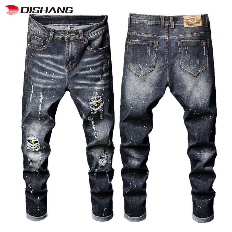Hot Selling Men Trousers Jeans Zipper Slim Men Jeans Trouser Skinny Hole Men Jeans Pants