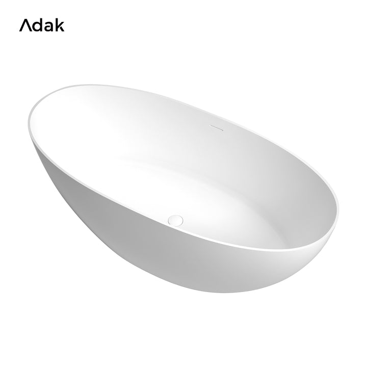 Solid Surface Portable Indoor Soaking Bathtub with Drainer Non-Slip Bottom Freestanding Oval Shape