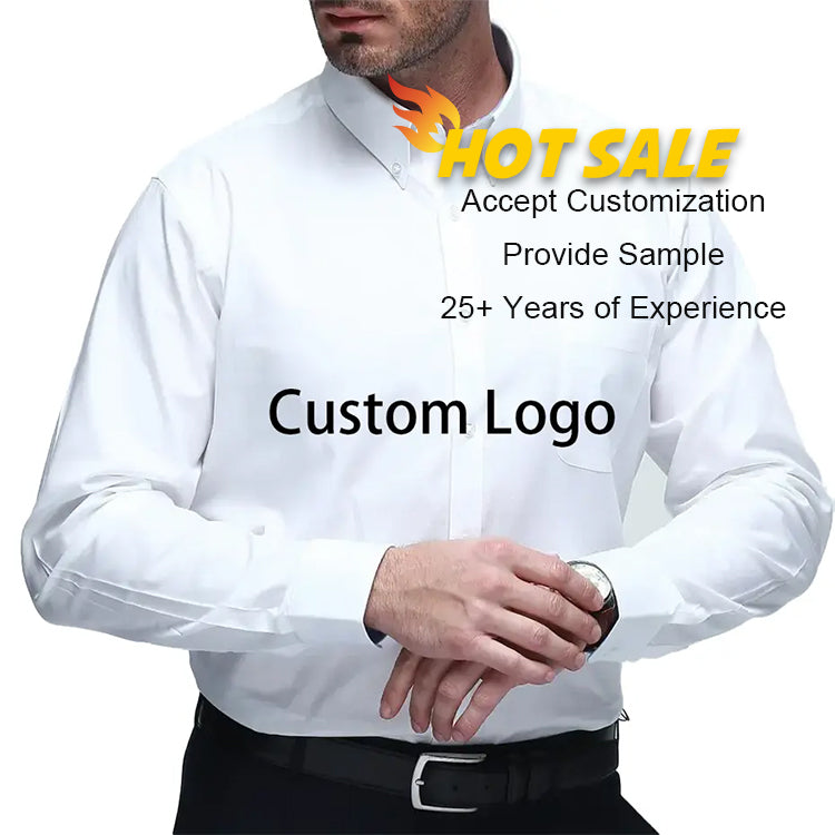 Oeko-Tex Custom Solid Long Sleeve Wrinkle-Free Formal Business Casual Button Down White Men Dress Shirts