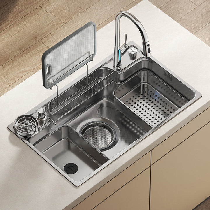 Modern Single Large Kitchen Sink Thickened Stainless Steel Ceramic Valve Core Multifunctional Vegetable Sink