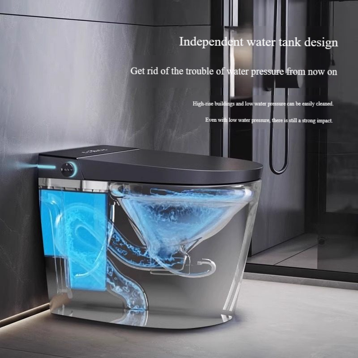 Intelligent Gray One-Piece Ceramic Bathroom Smart Toilet Automatic Flush Remote Control Seat Heating Small Size Bowl S-Trap