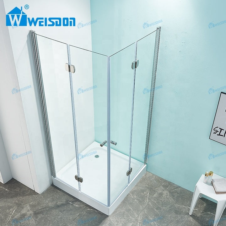 Weisdon Square Aluminum Stainless Steel Pivot Shower Door Frameless Tempered Glass Shower Room