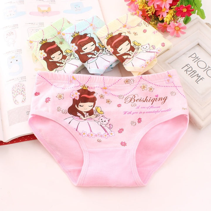 Factory Price Little Girl Panties Cartoon Print Cute Baby Underwear 100% Cotton