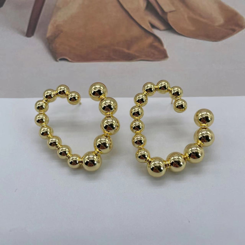Trendy Waterproof High Quality Earrings 18k Gold Plated Beads heart shape Stud Earring  Huggie Chunky Statement Earrings Women