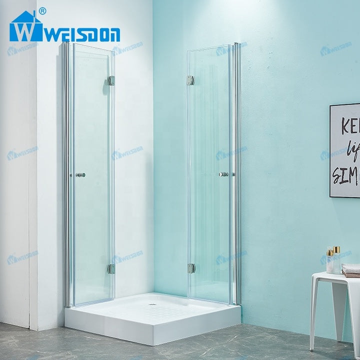Weisdon Square Aluminum Stainless Steel Pivot Shower Door Frameless Tempered Glass Shower Room