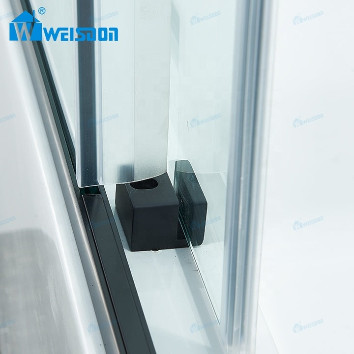Weisdon Cheap Price Frameless Single Sliding Stainless Steel Tempered Glass Black Bathtub Shower Door