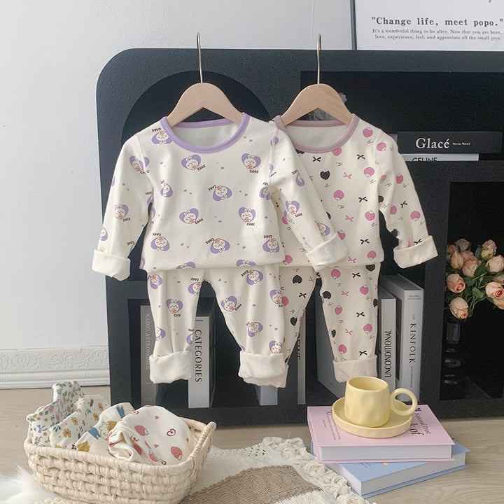 Purorigin Autumn Winter Casual Kids Underwear Set Long-sleeved Cartoon Pajamas 2 Piece Worested Nightwear Baby Home Clothes