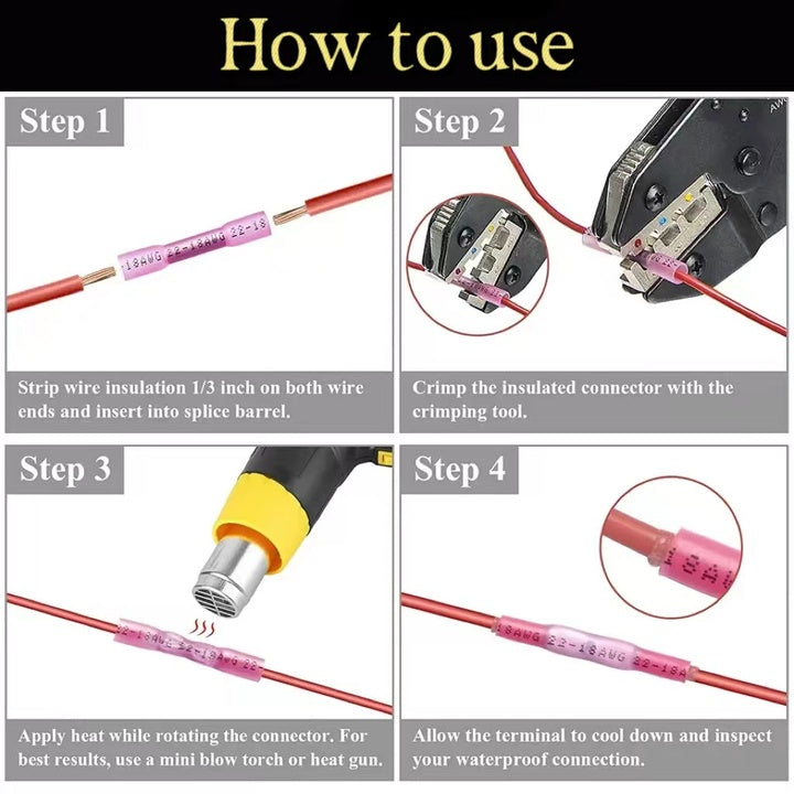 DINGYUAN Automotive Heat Shrink Butt Terminals Sealed Shrink Wire Connector Crimp Marine Electrical Butt Connectors