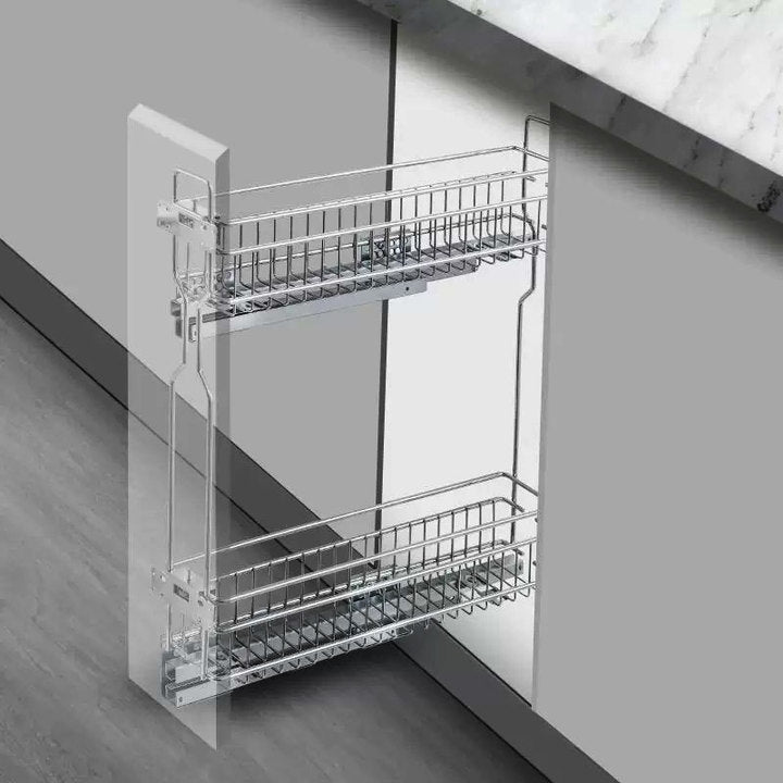 Kitchen Cabinet Drawer Side Pull Basket Base Cabinet Double Layer Pull Basket Storage Buffer Damping Slide Rail Seasoning Basket